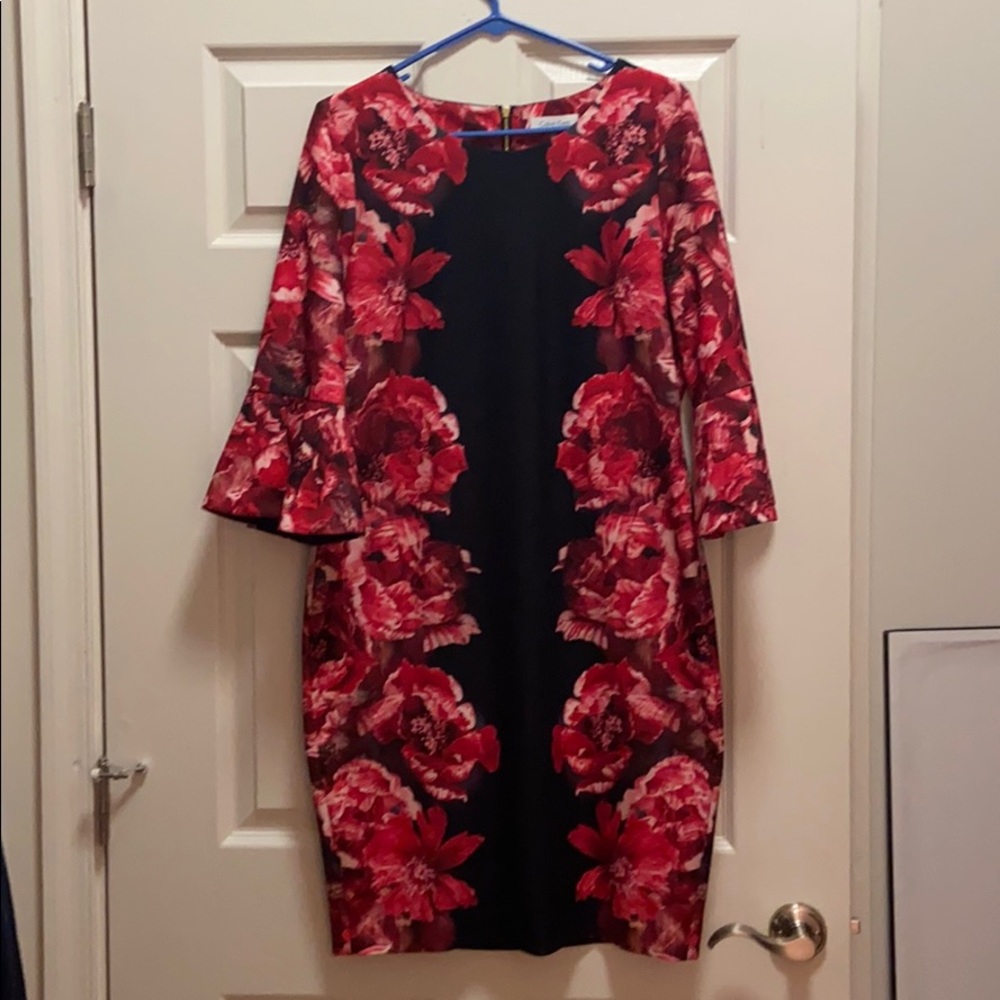 Calvin Klein Bell Sleeve Rose Sheath Dress
